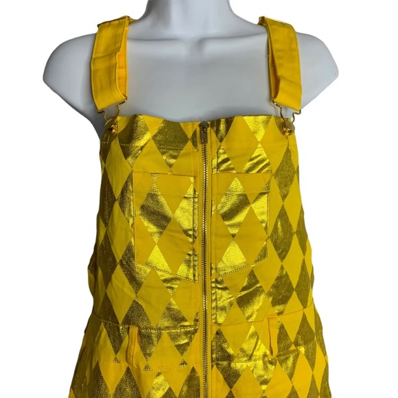 Harley Quinn Birds of Prey Jumpsuit L Yellow Gold Diamonds Zip Pockets,Halloween - Picture 2 of 2